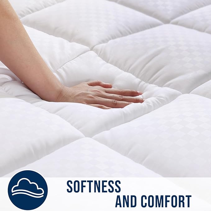 OLANLY Twin XL Quilted Fitted Mattress Pad, Elastic Fitted Mattress Topper, Cooling Soft Mattress Cover Stretches up to 21 Inches Deep, Machine Washable Mattress Protector (39x80 inch, White)