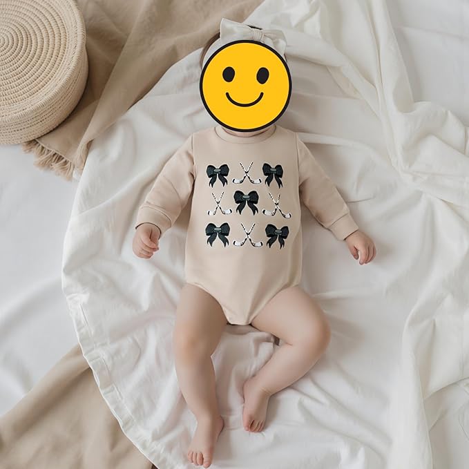 Newborn Infant Baby Girl Game Day Outfit Bows Hockey Onesie One Piece Long Sleeve Romper Winter Clothes