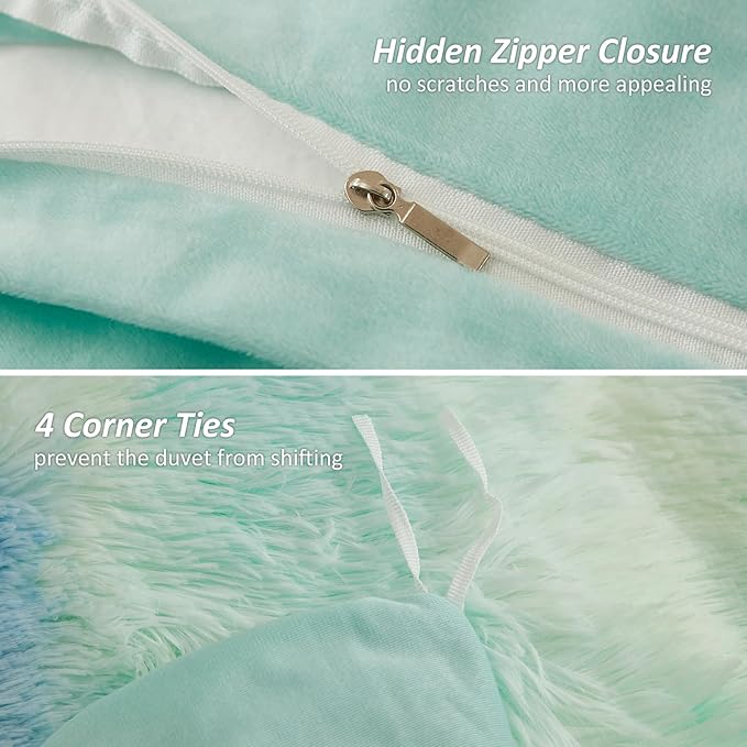 EMME Luxury Blue Fuzzy Duvet Cover Set Queen Size 3 Pieces Fluffy Comforter Cover Set for Queen Bed Shaggy and Plush Soft Bedding Duvet Covers (Tie Dye Blue, Queen)