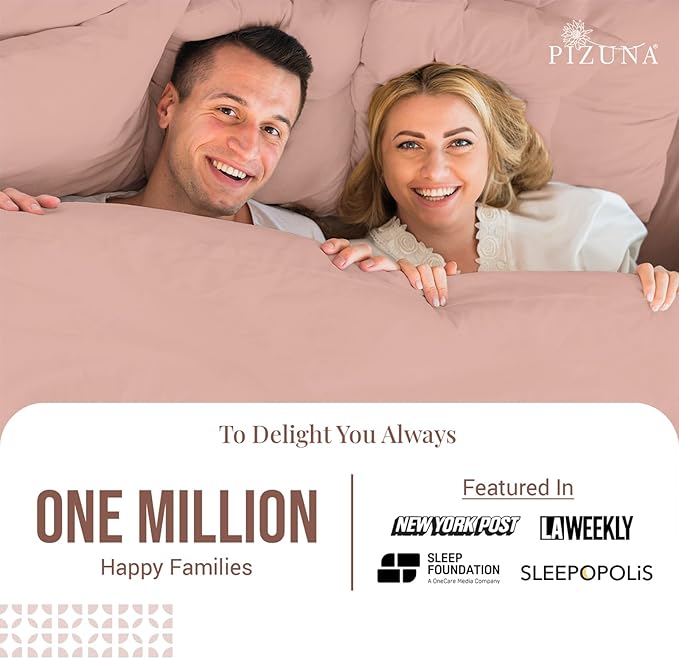 Pizuna Pure 100% Cotton Sheets California King Size, Luxurious 400 Thread Count Long Staple Cotton Sateen Sheets California King with 15" Deep Pocket (Combed Misty Rose Cotton Sheets California King)