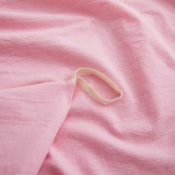 LOVQUE Pink Cotton Duvet Cover King Size, Linen Like Natural Bedding Set with Zipper Closure (No Comforter), 104x90 Inches