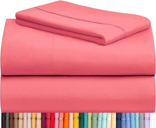LuxClub 3 PC Twin XL Sheet Set, Deep Pockets Wrinkle Free Cooling Bed Sheets Hotel Bedding for Women, Men, Kids & Teens, Includes 1 Fitted Sheet, 1 Flat Sheet and 1 Pillowcase-Silky Soft Vermilion