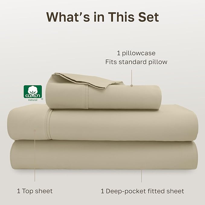California Design Den Twin XL Sheet Sets - 400 Thread Count Sateen, 100% Cotton Bed Sheets, Deep Pockets, Soft & Breathable, and Durable Bedding Set - Beige (Golden Tone)