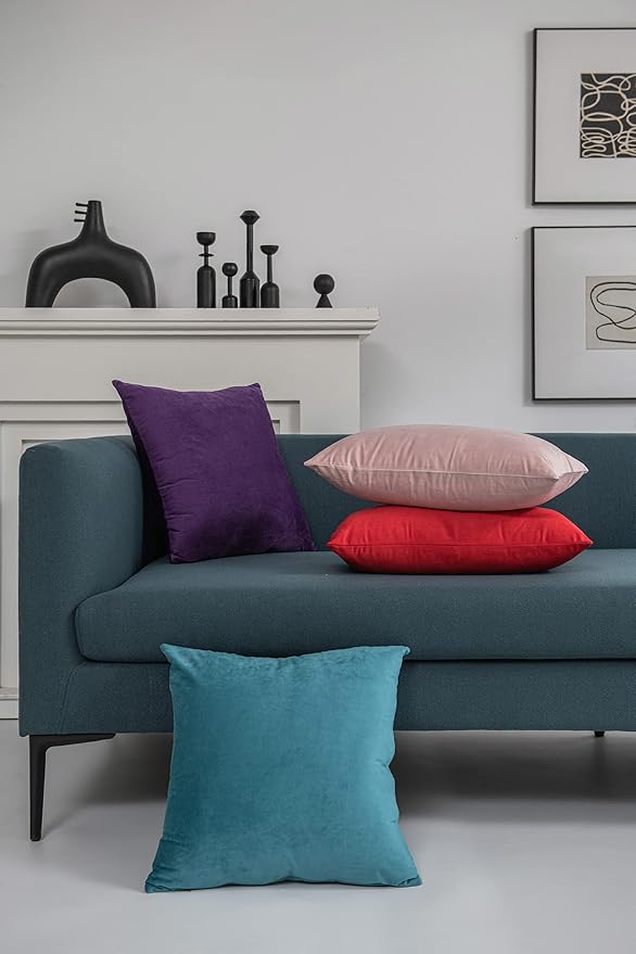 Euro Sham Covers 26x26 Purple: Pack of 2 Cozy Soft Velvet Square Modern Luxury Decorative Throw Pillow Cases for Sofa Couch Living Room Bed Home Decor