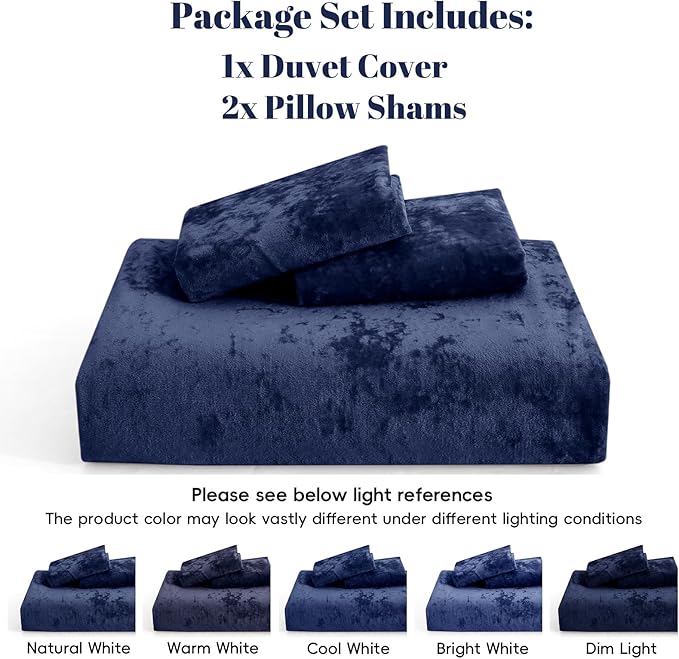 PHF Truly Velvet Duvet Cover Set King Size, 3pcs Ultra Soft Breathable Comforter Cover Set, Luxury Cozy Flannel Duvet Cover with Pillow Shams Bedding Collection, 104" x 90", Navy