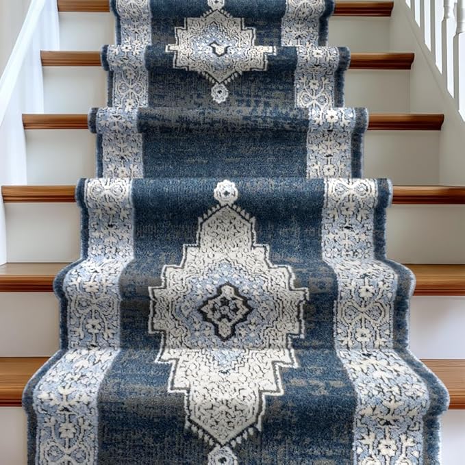Well Woven Custom Size Runner - Obsidian Midnight Blue Vintage Medallion Rug 27 Inch Wide x 4 Feet Long (27" x 4' Runner) | Heritage-Inspired, Soft, Easy to Clean Rug for Hallway, Stairs, Entry