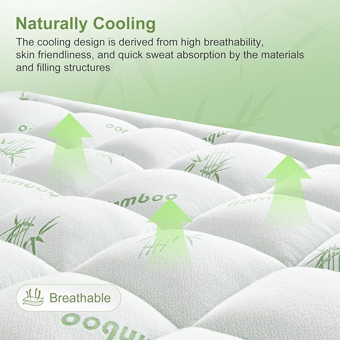 King Size Mattress Topper Viscose Derived from Bamboo, Soft Thick Pillow Top Mattress Pad Cover for Back Pain, Cooling Mattress Protector with 8-21 Inch Deep Pocket, White