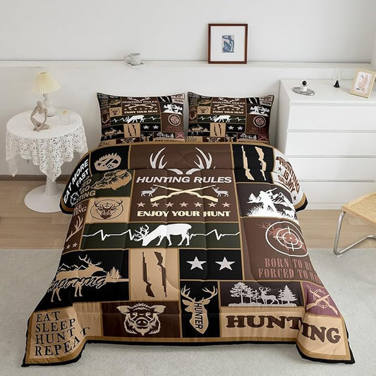 Feelyou Deer Bedding Set Full Size for Kids Toddler Deer Hunting Comforter Set Boys Girls Hunting Gifts Bedding Set Deer Antlers Duvet Insert Microfiber Bed Set