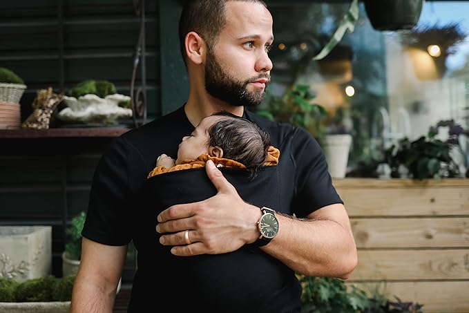 Lalabu The Dad Shirt | Hands-Free Baby Carrier for Dad with Kangaroo Pouch | Engineered for Bonding, Safety, & Comfort for Newborns Up to 15 Lbs. | CPSC Compliant - Black - Small