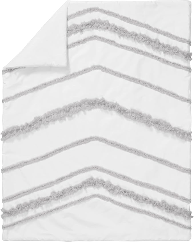 Sweet Jojo Designs Boho Bohemian Baby Boy Girl Nursery Crib Bedding Set - 4 Pieces - Grey White Farmhouse Shabby Chic Designer Modern Minimalist Gray Tuft Tufted Tassel Fringe Macrame Cotton Neutral