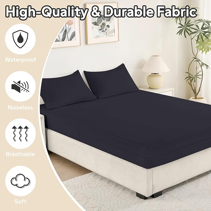 Queen Mattress Protector(8’’-10” Depth) – Premium Six-Sided Waterproof Mattress Cover Bed Cover,Zippered Mattress Encasement for Bed, Noiseless Breathable Machine Washable,Black