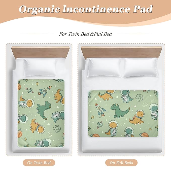 Waterproof Bed Pad Reusable Changing Pad Toddler Mattress Protector Large Pee Pad Baby Diaper Pad Soft Washable Liner Green Space Dinosaurs
