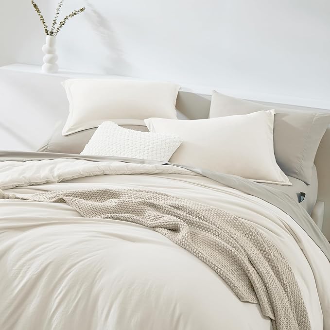 WRENSONGE Full Size Comforter Set- 7 Pieces White Bed in a Bag Full Size Comforter with Fitted Sheet, Flat Sheet, 2 Pillow Shams, 2 Pillowcases, Warm Bedding Sets for All Season