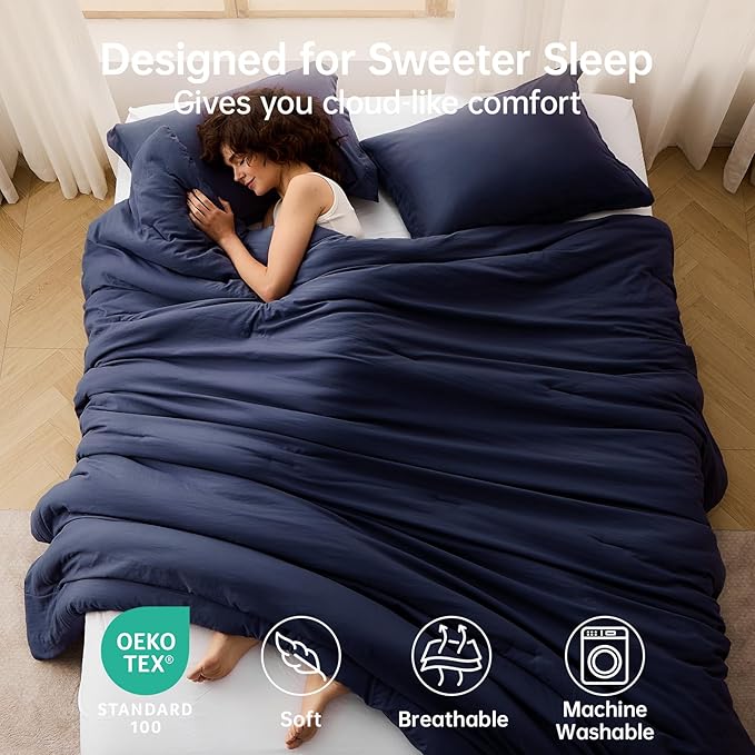 MUXHOMO Full Comforter Sets, All Season Ultra Soft Down Alternative Bedding - 3 Piece Lightweight Bed Set Includes 1 Comforter (82"x86") and 2 Pillow Shams (20"x26"), Navy Blue