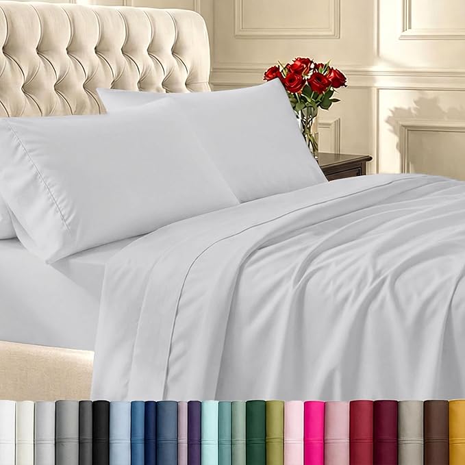 California Design Den Sateen Bed Sheets Full Size Set - 400 Thread Count, Natural 100% Cotton Sheets, Deep Pockets with All Around Elastic, Soft, Durable Bedding - Silver