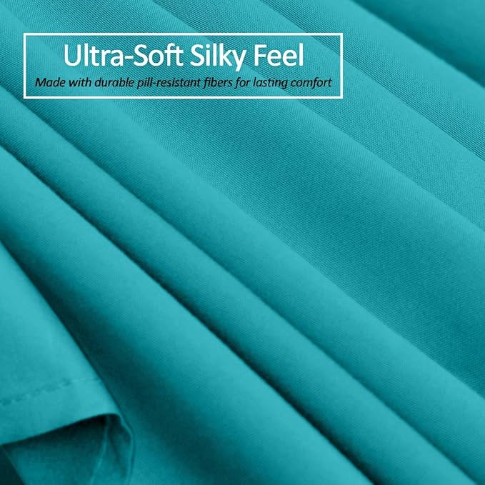 Bed Skirt - 25 Inch Fall Tailored Drop Pleated Dust Ruffle, 100% Egyptian Cotton - Solid Pattern and Color ( Queen, Solid, Teal)