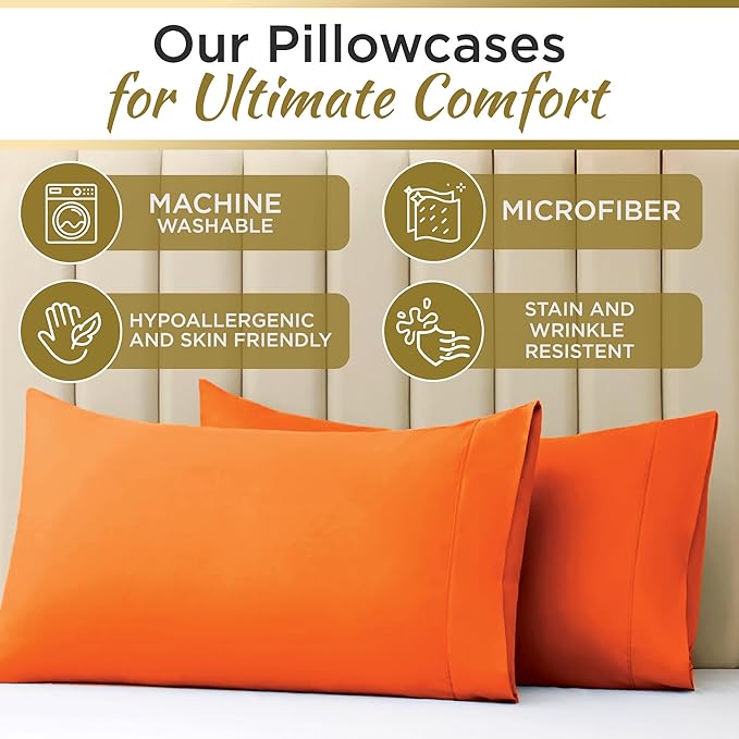 Twin XL 100% Microfiber Double Brushed Sheet Set - Extra-Soft & Wrinkle-Free - 15" Deep Pockets, 39" x 80" - Ideal for Dorms, Hospitals & Split King Beds - 3 PC Set (Twin XL, Orange)