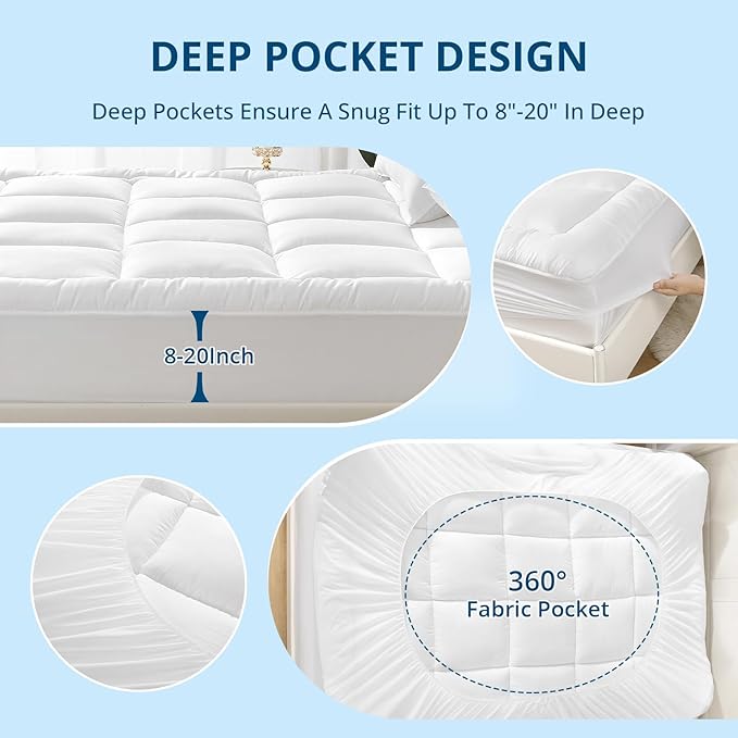 YUGYVOB California King Mattress Topper Extra Thick, Cooling, and Breathable Mattress Pad 8-21" Deep Pocket Soft Down Alternative Fill