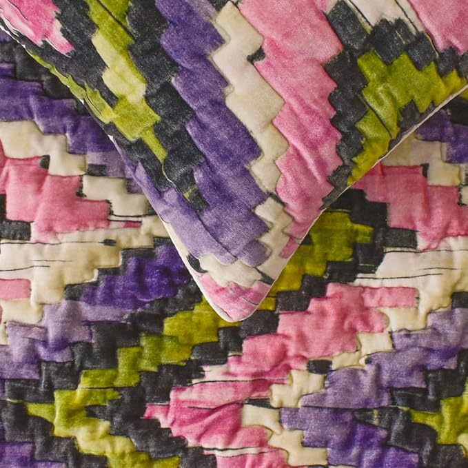 The HomeCentric King/Queen/Twin Pink & Purple Decorative Twin 53"x18" Bed Runner Without Pillow Cover, Chevron, Quilted Bed Scarf on Velvet Fabric - Artful Chevron