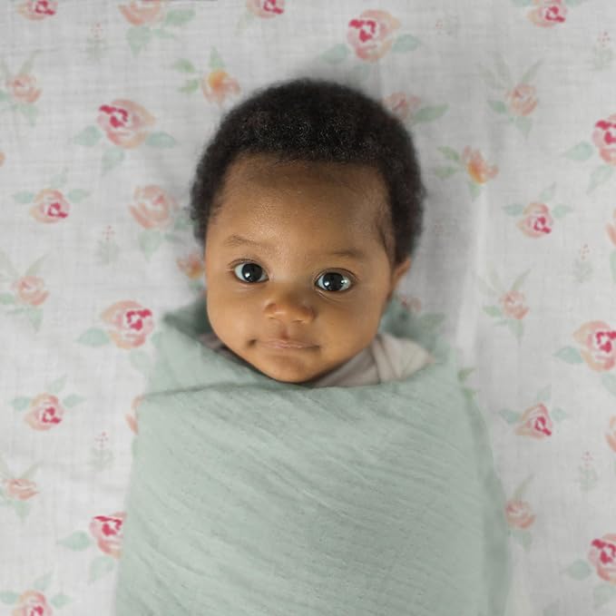SwaddleDesigns Cotton Muslin Swaddle Blankets for Baby Boy & Baby Girl, Set of 4, Neutral Receiving Blankets for Newborn, Baby Registry & Gift, 46x46 inches, Coastal