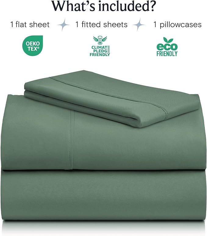 LuxClub Twin XL Sheets - Twin Bed Sheets for Boys and Girls, 3 PC Deep Pockets 18" Eco Friendly Wrinkle Free Kids Fitted Sheets Machine Washable Hotel Bedding Silky Soft - Tree Moss Green Twin XL