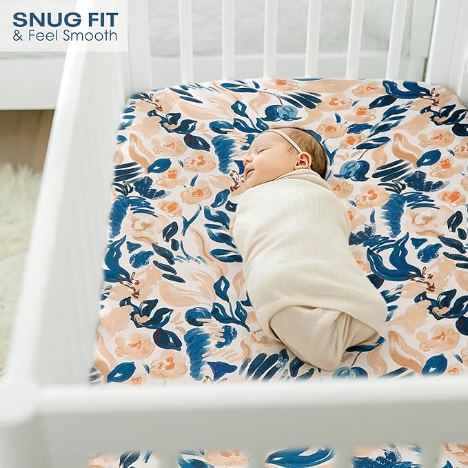 GRSSDER Stretch Ultra Soft Jersey Knit Fitted Crib Sheets Set 2 Pack, Universal Fit All Standard Crib Mattress Pads Safe and Snug, Crib Fitted Sheet with Deep Pocket, Original Design for Baby Girl