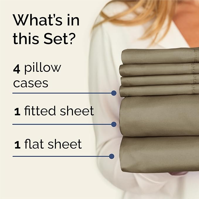 King 6 Piece Sheet Set - Comfy Breathable & Cooling - Ultra Soft Hotel Luxury Bedding Set with 8-16 Inch Deep Pockets - 1 Flat & 1 Fitted Sheet & 4 Pillowcases - Cozy, Wrinkle Free & Easy Care - Khaki