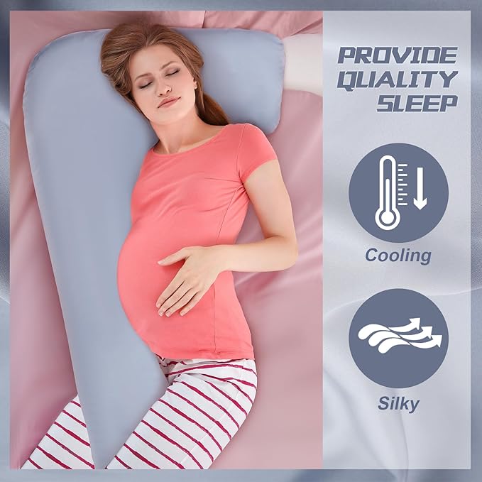 Silky Satin Pregnancy Pillow Cover, Only Pillowcase, L Shaped Snuggle Maternity Body Pillowcase for Cooling Skin Hair Full Body Pillow Cover with Hidden Zip for Side Sleeper