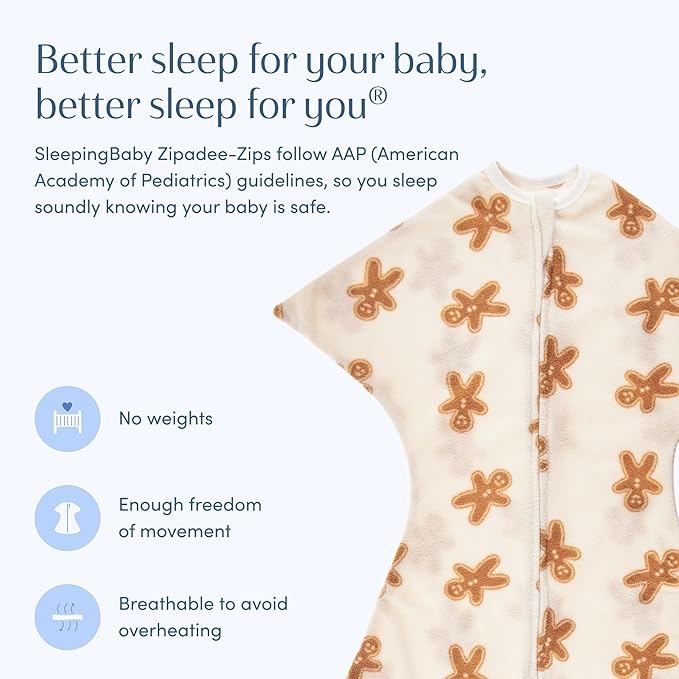 SleepingBaby Zipadee-Zip Transition Swaddle - Cozy Fleece Wearable Blanket with Two-Way Zipper for Baby Sleep - Cookies, X-Small (3-6 Month)