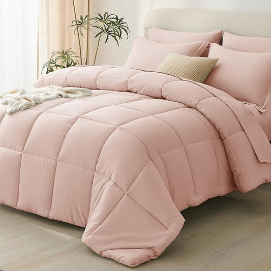 CozyLux King Size Comforter Set Blush Pink - 7 Pieces Bed in a Bag King, Okeo-Tex Certifited Bedding Set, All Season Soft Bed Set with Down Alternative Comforter, Sheets, Pillowcases & Pillow Shams
