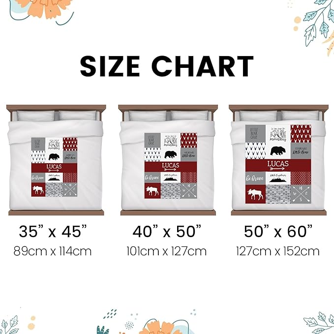 Customzed Baby Blanket for Boys Super Soft Double Layer with Dotted Backing, Monogrammed Receiving Blanket with Cute Woodland Multicolor Printed Blanket Red 40 x 50 Inch