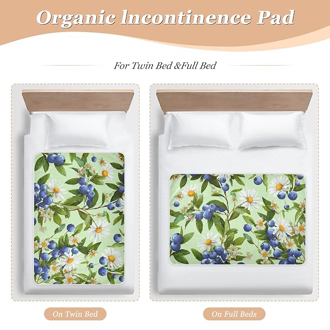 Waterproof Bed Pad Reusable Changing Pad Toddler Mattress Protector Large Pee Pad Baby Diaper Pad Soft Washable Liner Green Blueberries and Daisies