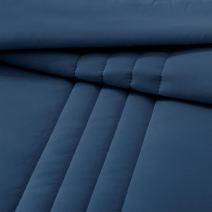 Monbix Queen Comforter Set - 7 Pieces Serenity Blue Bed in a Bag, Queen Size Bedding Sets with Comforters, All Seasons Comforter with Sheets,Pillowcases & Shams