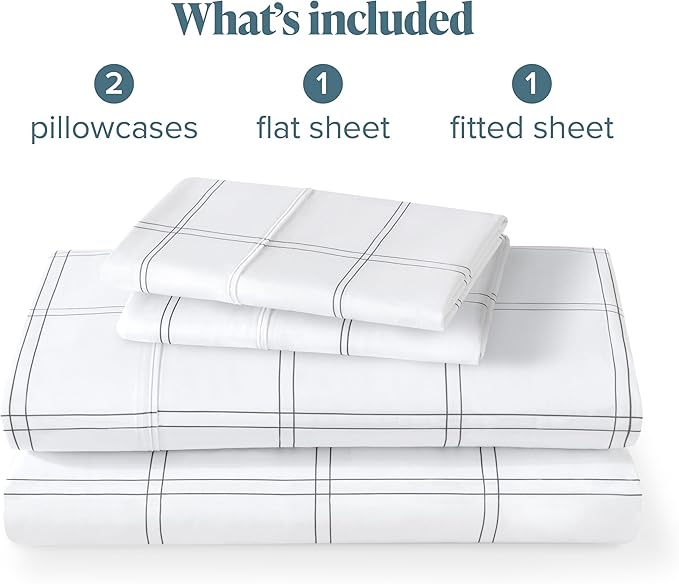 Bare Home King Sheet Set - Luxury 1800 Ultra-Soft Microfiber Double Brushed - Deep Pockets - Easy Fit - 4 Piece Set - Bedding Sheets & Pillowcases (King, Modern Plaid - White/Grey)