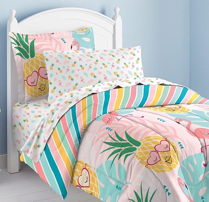 dream FACTORY Easy-Wash Super Soft Microfiber Comforter Bedding, Twin, Pineapple Pink