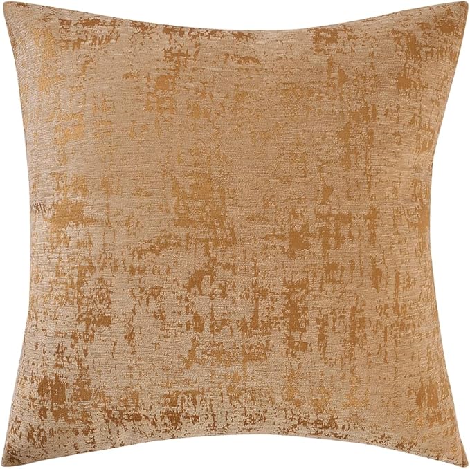 AMBERIS 2 Pillowcases (45×45cm)(Without Insert) Gold, Chenille Soft No Fading Modern 2 Pillowcases (Without Insert)