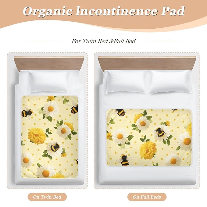 Waterproof Bed Pad Reusable Changing Pad Toddler Mattress Protector Large Pee Pad Baby Diaper Pad Soft Washable Liner Yellow Dotty Bee and Daisy