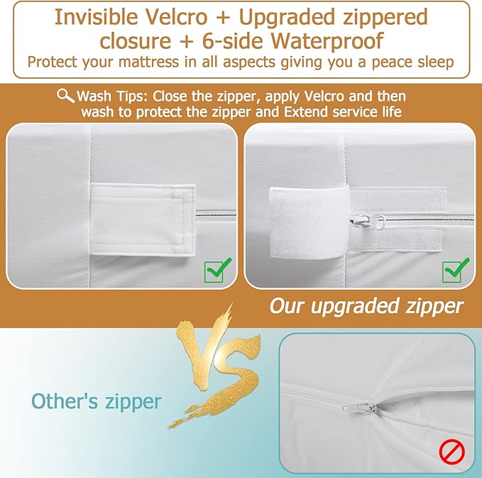Bedecor Zippered Queen Mattress Protector Cover for 16"-18" Depth Mattress,Fully Encased Liquid Proof Urine Pee Protection Breathable Smooth Incontinence Pet Baby Potty Training