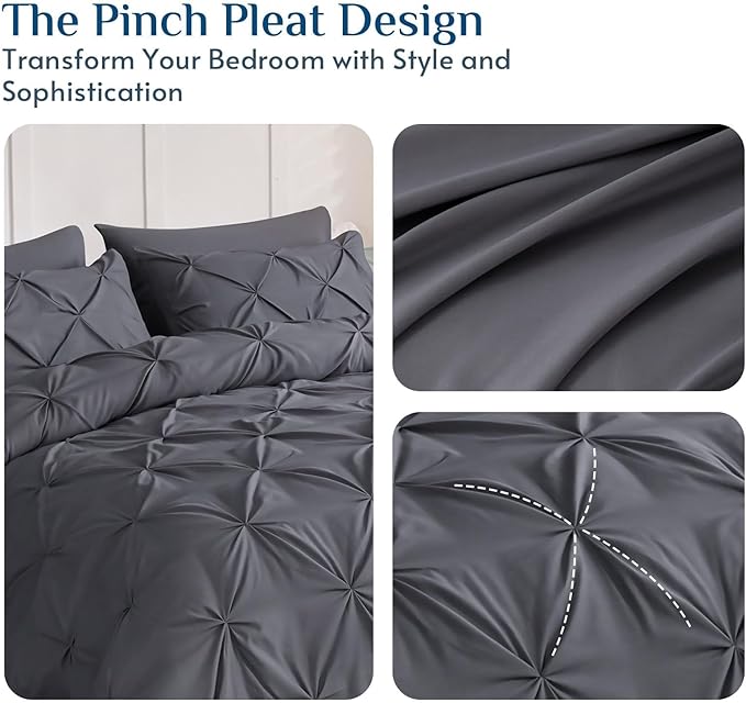 JOLLYVOGUE Full Size Comforter Sets 7 Pieces - Bed in a Bag Full for All Season, Pintuck Bedding Comforter Sets with Comforter, Flat Sheet, Fitted Sheet and Pillowcases & Shams, Grey