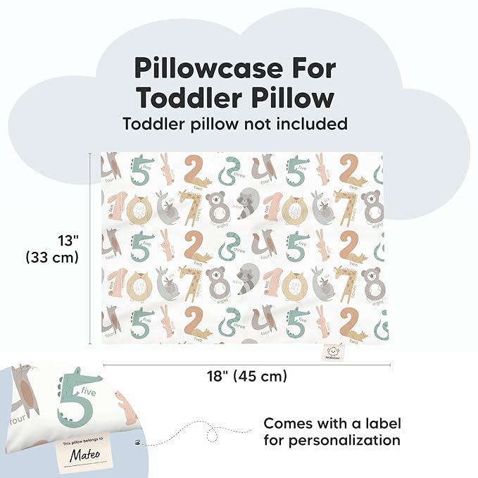 KeaBabies Toddler Pillowcase 13"x18" - Organic Cotton Toddler Pillowcase for Kids, Boys, Girls, Soft & Durable Cotton Cover for Miniature Sleepy Pillows,Cute Colors,Pillow Sold Separately(Wild Count)