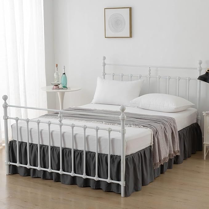 Bed Skirt Full Size Ruffled Bed Skirts with Split Corners, 16 Inch Drop Dust Ruffle Bed Skirt with Platform, Dark Grey, 16" Full