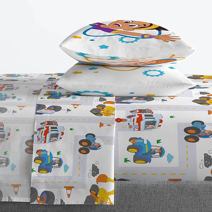 Jay Franco Blippi & Meekah Trucks Full Comforter Set - 7 Piece Blue Bedding Sheet Set & Pillow Covers - Super Soft Microfiber Bed Set