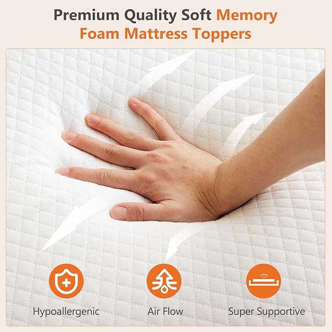 Sweetcrispy Memory Foam Mattress Topper King with Removable Soft Cover, 2 Inch Thick Gel Infused Cooling Toppers Pad for King Size Bed, Sleeper Sofa, RV, Camper, CertiPUR US Certified, Ventilated
