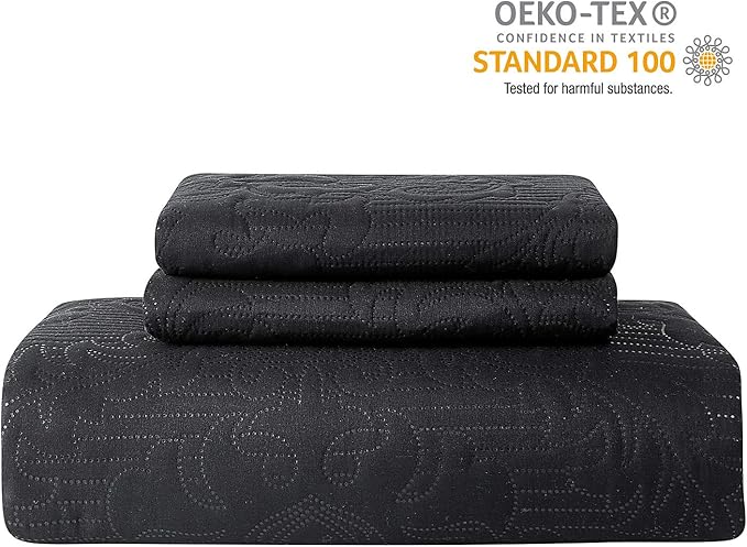 Hansleep Black Quilt Queen Size - Damask Ultrasonic All Season Bedspread Queen, Soft Lightweight Coverlet Bedding Set, 3 Pieces (1 Quilt, 2 Pillow Shams)