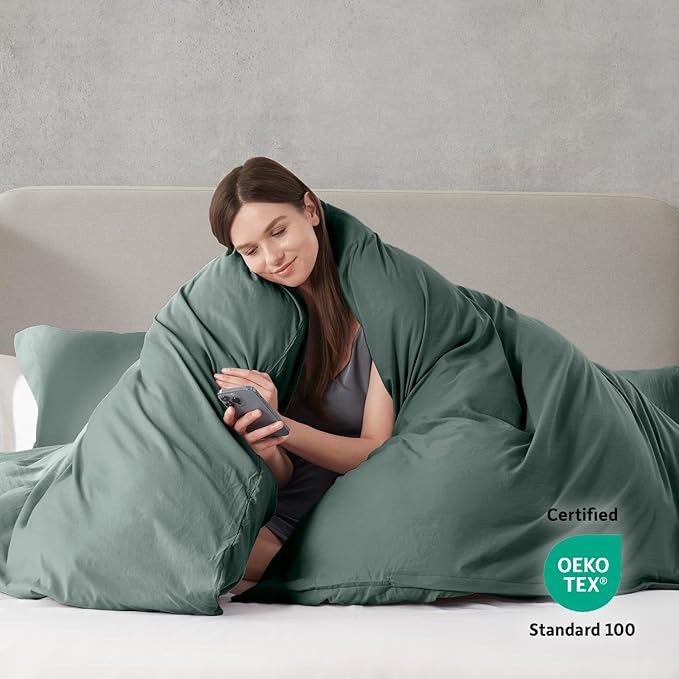 Nestl Twin Duvet Cover Set - Soft Prewashed Forest Green Duvet Cover Twin/Twin XL, 2 Piece, with Zipper Closure, 1 Duvet Cover 68x90 inches and 1 Pillow Sham