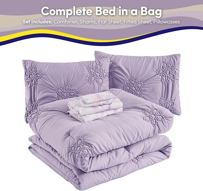 Floral Pintuck Comforter Set Full Size – Bed in a Bag with Sheets, Pillowcases & Shams – Soft Stylish Sports Bedding – All Season Boys Basketball Bed Set