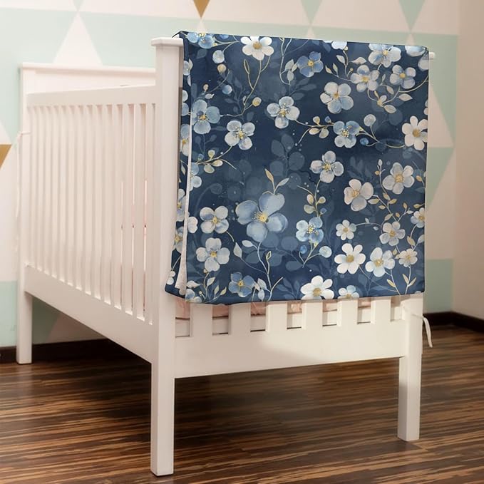 Wonderful Flowers Baby Blankets for Boy Girl Navy White Wild Flowers Leaves Receiving Swaddle Blankets Boho Spring Garden Soft Flannel Newborn Toddler Nursery Crib Bed Blankets Playmat 60x80
