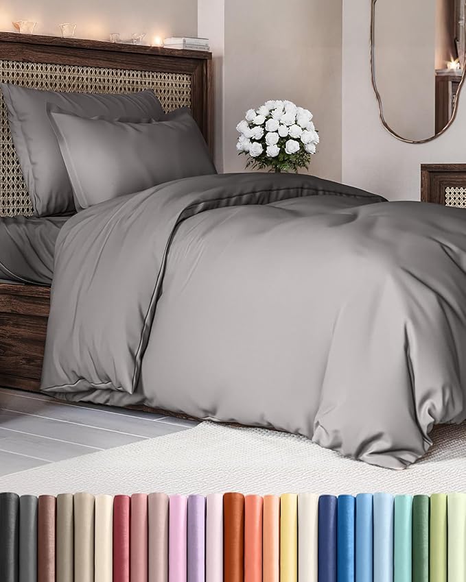Duvet Cover Twin/Twin XL Size - Extra Soft Twin/Twin XL Size Duvet Cover - Breathable, Easy Care and Fade Free with Zipper Closures & Ties - 68" x 90" Inches - (Dark Grey) Comforter Not Included
