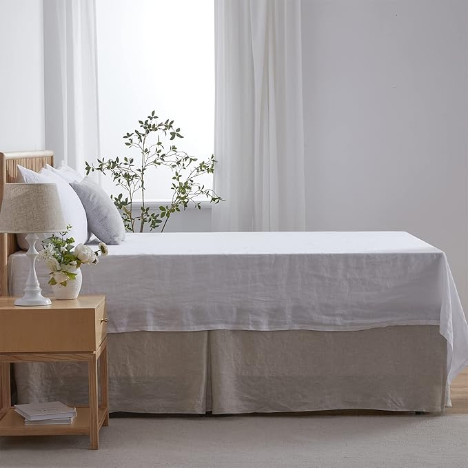 Simple&Opulence Premium Linen Bed Skirt Basic Style 18 inch Tailored Drop Dust Proof Easy Fit Breathable (18'' Basic-Linen, King)