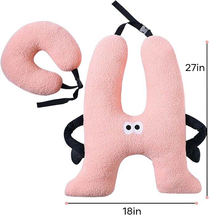 Car Pillow for Kids,H-Shaped Adjustable Travel Neck Pillow for Sleeping,Soft Plush Support for Head & Neck, Long Road Trip Essentials for Boys Girls(Pink)
